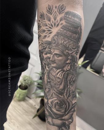 Krishna Portrait tattoo, Screamzonetattoo tattoo studio in Mumbai