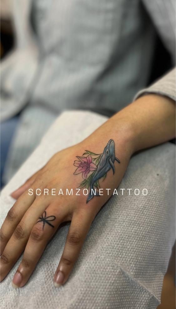 Whale Colour Minimal tattoo, Screamzonetattoo tattoo studio in Mumbai
