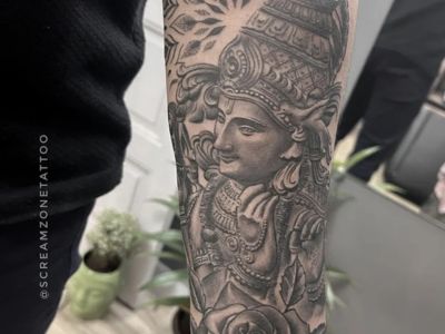 Lord krishna portrait  style tattoo, Screamzonetattoo Mumbai tattoo studio Mumbai