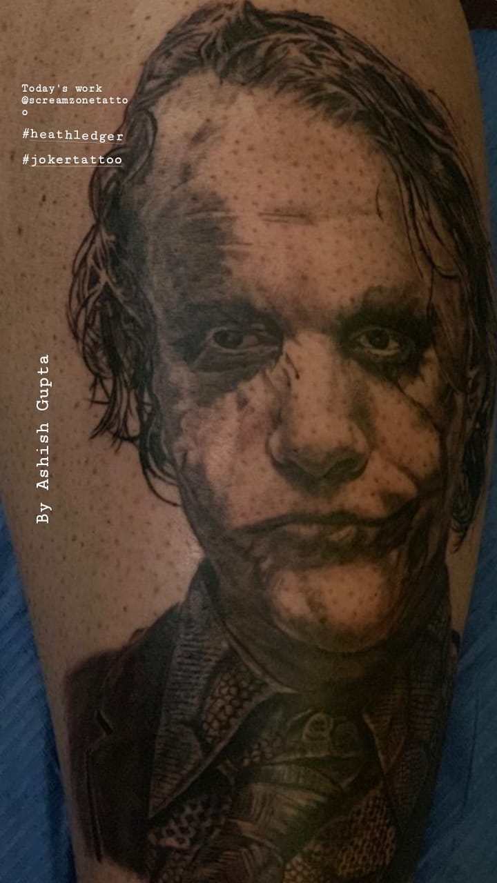 Joker portrait tattoo by a skilled tattoo artist in Mumbai