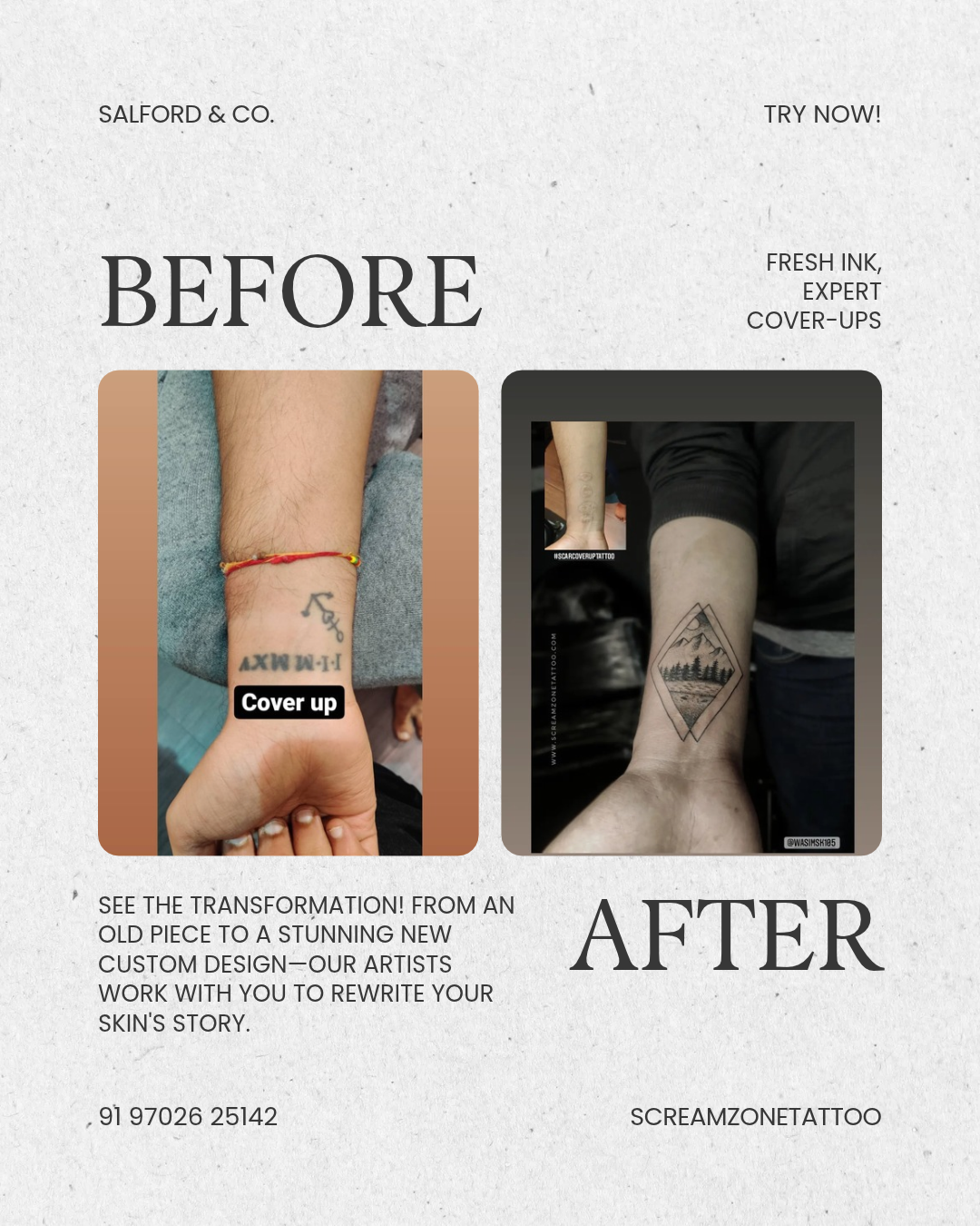 Fresh ink expert tattoo cover-ups by a cover up tattoo artist at Screamzonetattoo Mumbai