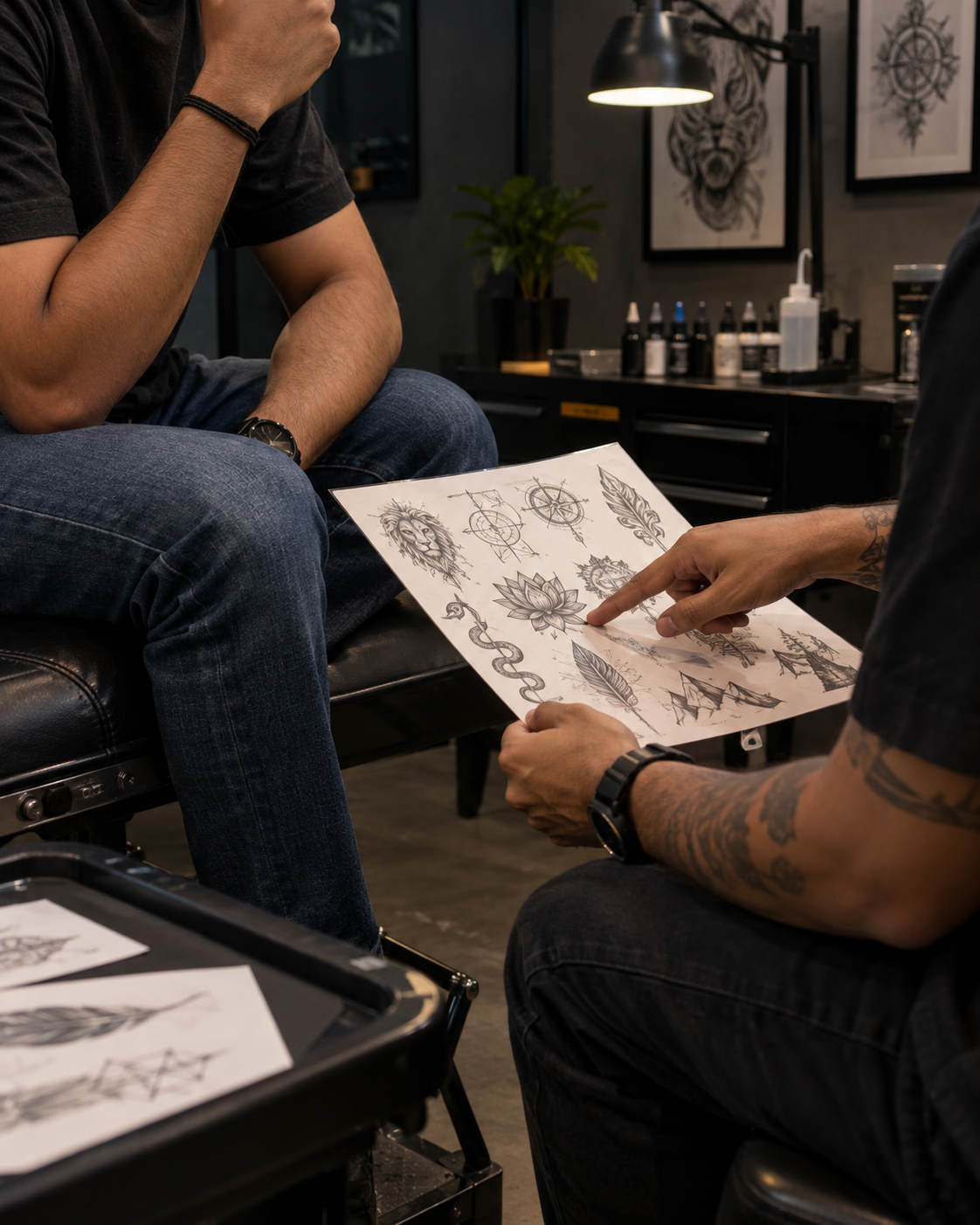 Tattoo client consultation and flash designs at Screamzonetattoo Mumbai