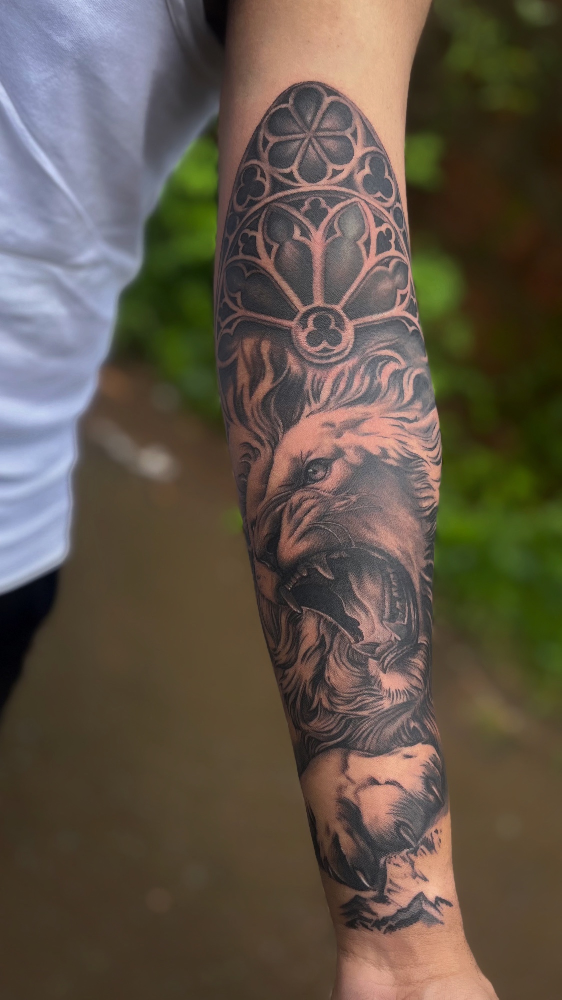 Lion portrait realism tattoo done at our tattoo studio in Ghatkopar