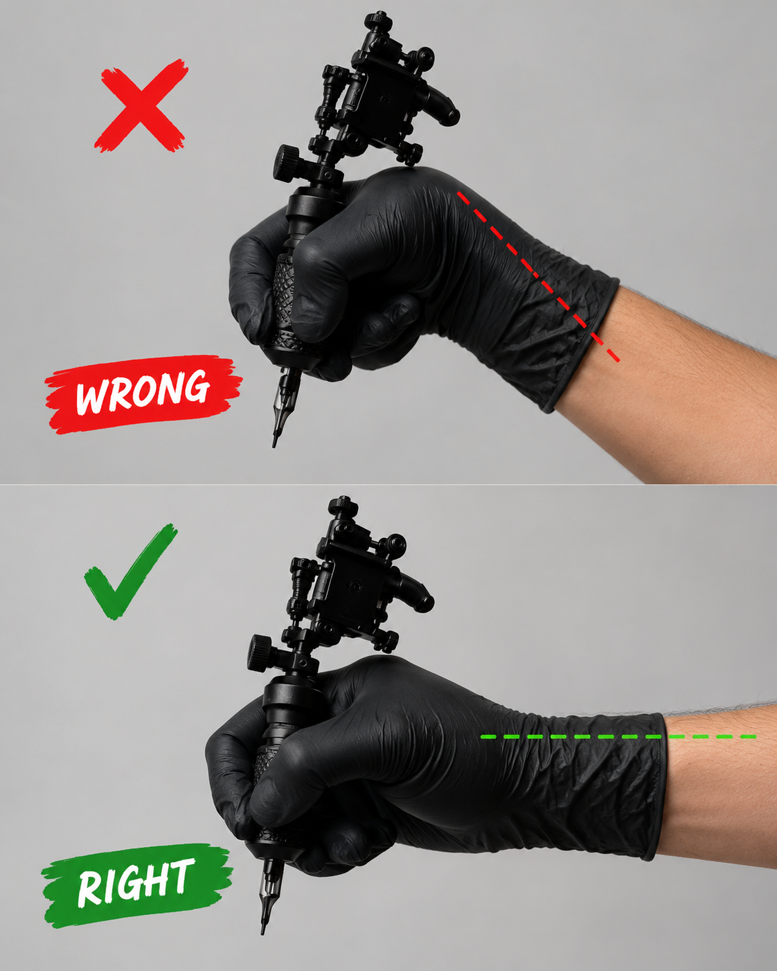 Correct tattoo machine grip and hand positioning taught in tattoo classes Mumbai