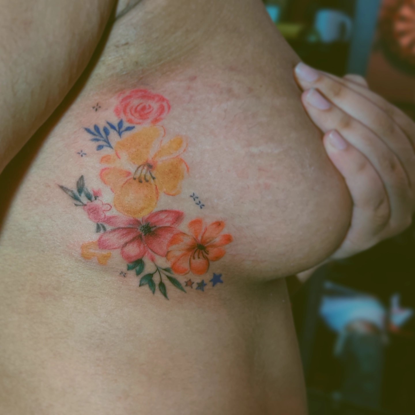 Side Colour Flower tattoo design and meaning - Colour, Tattoo for Women tattoo by Screamzonetattoo, Ghatkopar Mumbai